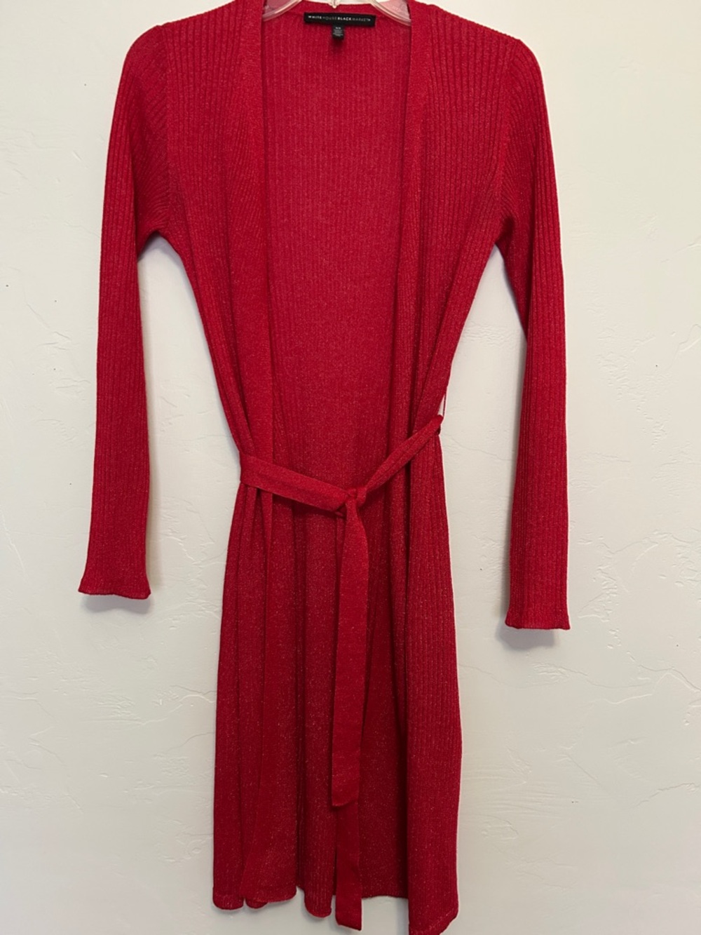 WHBM Vibrant Red Ribbed Belted Duster XS